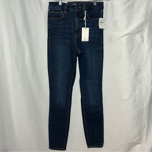 Good American Good Waist High Rise Distressed Indigo Jeans 4/27 - Picture 1 of 10